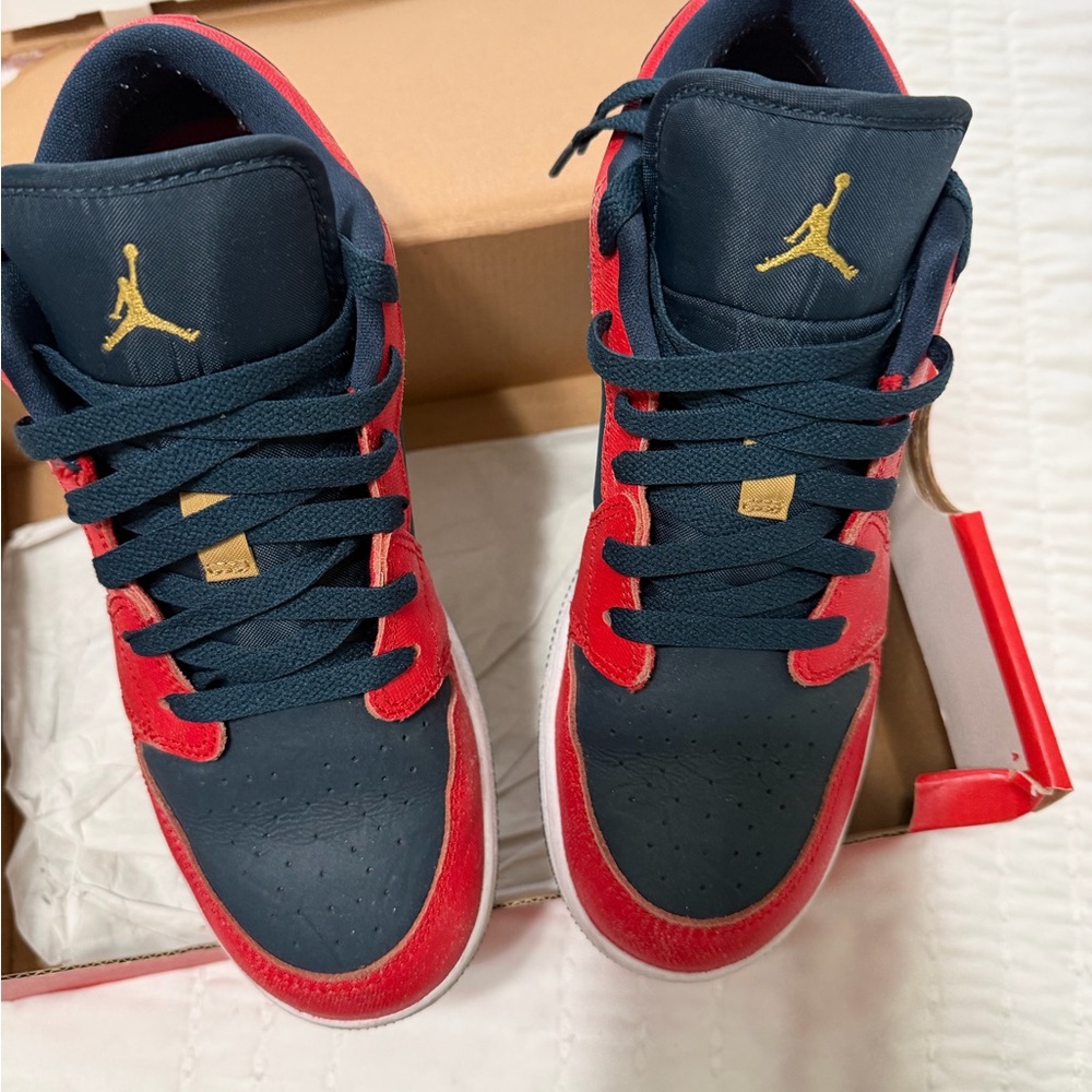 Jordan Low-Top Sneakers in Red, Navy & Gold